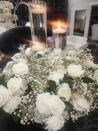 Image 10 of 80 cm baby breath Flower Ring mix with white roses with cylinder  vase 24in,18in,16in$5 each set 