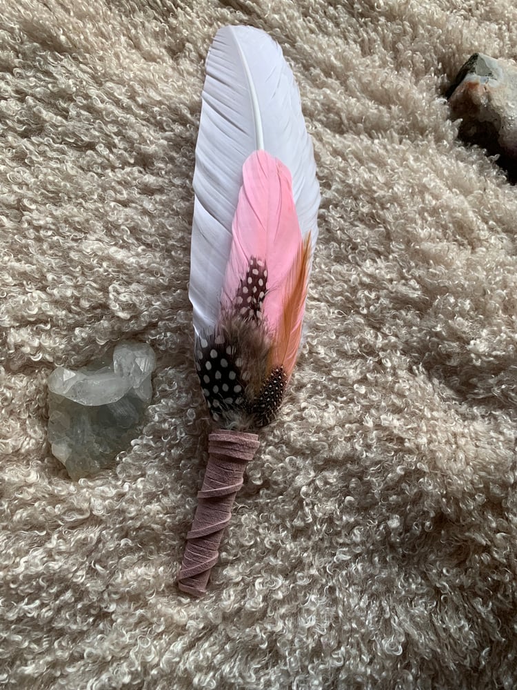 Image of A pink heart~ Smudge feather large Free US shipping