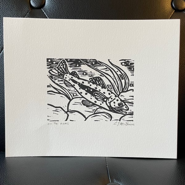 Image of “On the Rocks” Lino Print