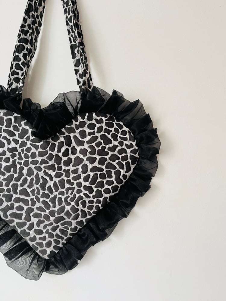 Image of 🖤 Silver & Black Heart Bag – Ruffle Trim Statement Piece