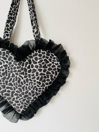 Image 2 of 🖤 Silver & Black Heart Bag – Ruffle Trim Statement Piece