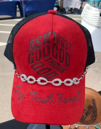"Ask God, Trust God, Thank God" Hand-Burned Trucker Hat
