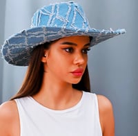 Image 2 of Denim Patchwork Fedora 