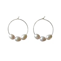 Image 5 of Sterling Silver and Three Pearl Hoop Earrings 