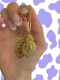 Image 1 of CHAIN DROP SACRED HEART EARRINGS 