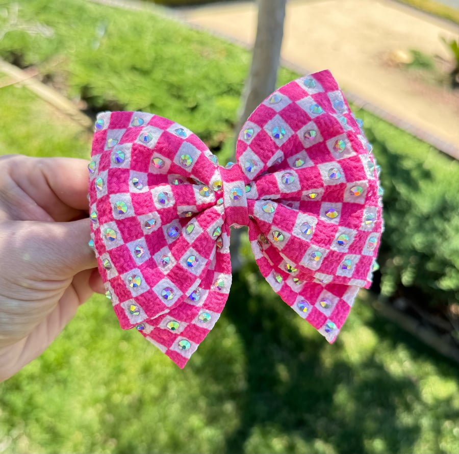 Image of Eraser Pink Checkered Bow