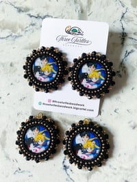 Image 1 of Black & Gold Sailor Moon & Tuxedo Mask plus Luna Earrings (Dangly or Studs)