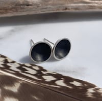 Image 1 of Handmade 10mm Black Hole Concave Sterling Silver Stud Earrings