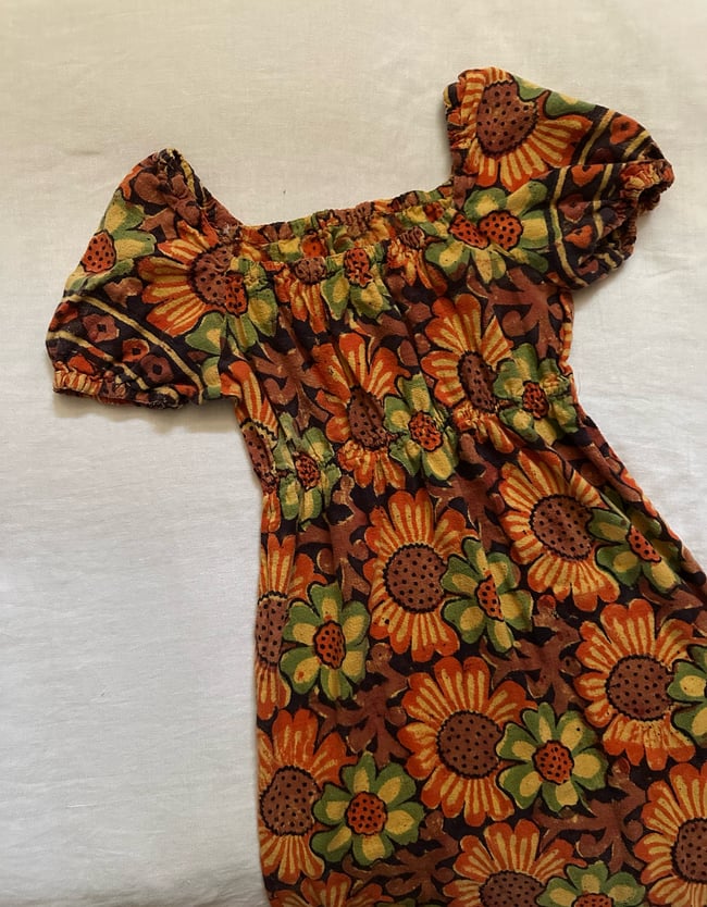 late 1960s India hand blocked batik cotton gauze maxi dress