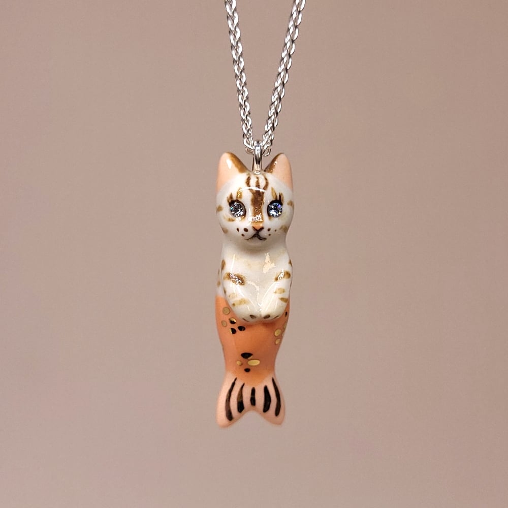 Image of Snow Bengal Purrkitten Porcelain & Sterling Silver Pendant