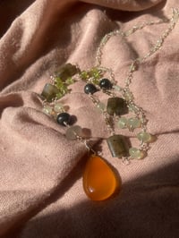 Image 1 of Natural Chalcedony Peridot Labradorite Mica Sterling Silver Asymmetrical Necklace