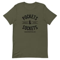 Image 2 of "POCKETS & SOCKETS" - Since 1975 (DC Utility Mark) Light Unisex Tee/ Black Text (see color options)