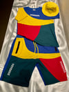 Multicolored short set with bucket hat 
