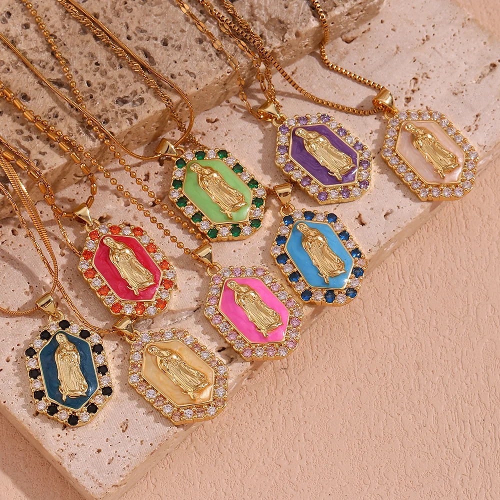 Image of Gold Colored Virgin Mary Necklaces 