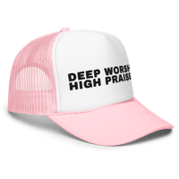 Image 4 of High Praise Deep Worship Trucker (Black/White -Pink/ White)