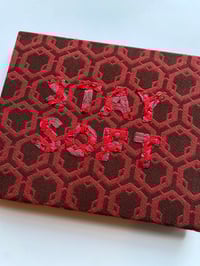 Image 5 of Original Secret Word Embroidery Artwork - “STAY SOFT” (Red Geometric Tapestry)