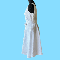 Image 2 of White Eyelet 1950s Inspired Cotton Midi Dress with Waist Tie - Size 8 