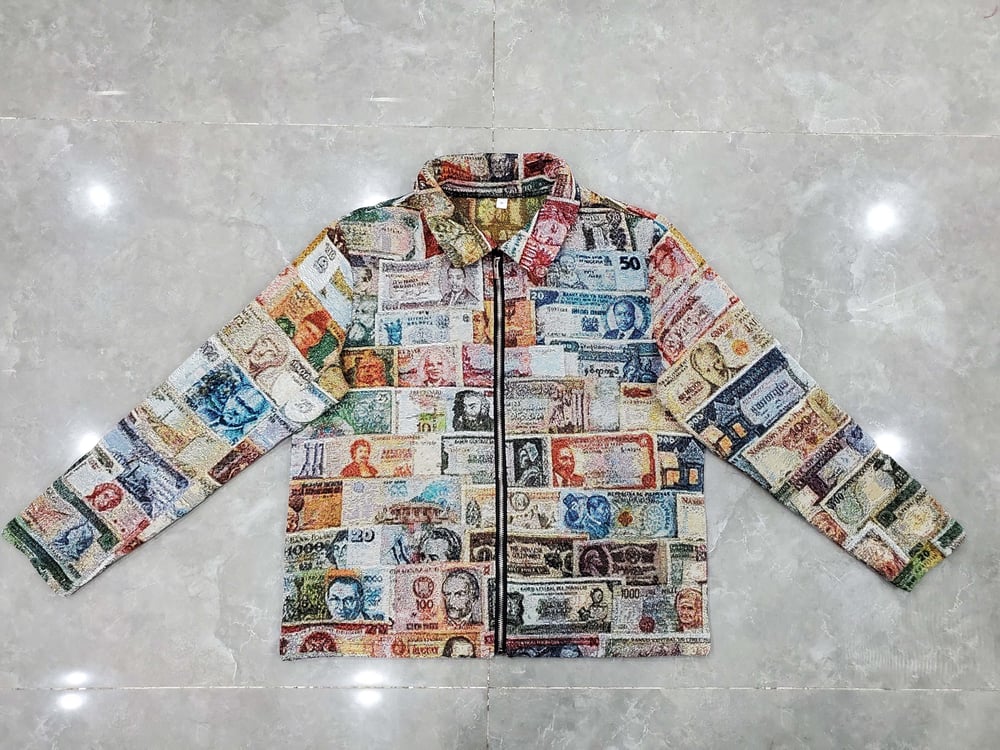 Foreign Currency Zip-Up Jacket