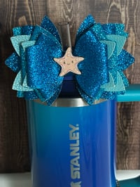 Image 4 of Sea Glass Aura Ocean-Inspired Tumbler Straw Topper Bow 