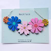 Image 2 of Flower necklace, hand painted colourful lasercut wooden statement necklace