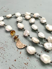 Image 4 of baroque pearl and citrine necklace with 10k rose gold moon