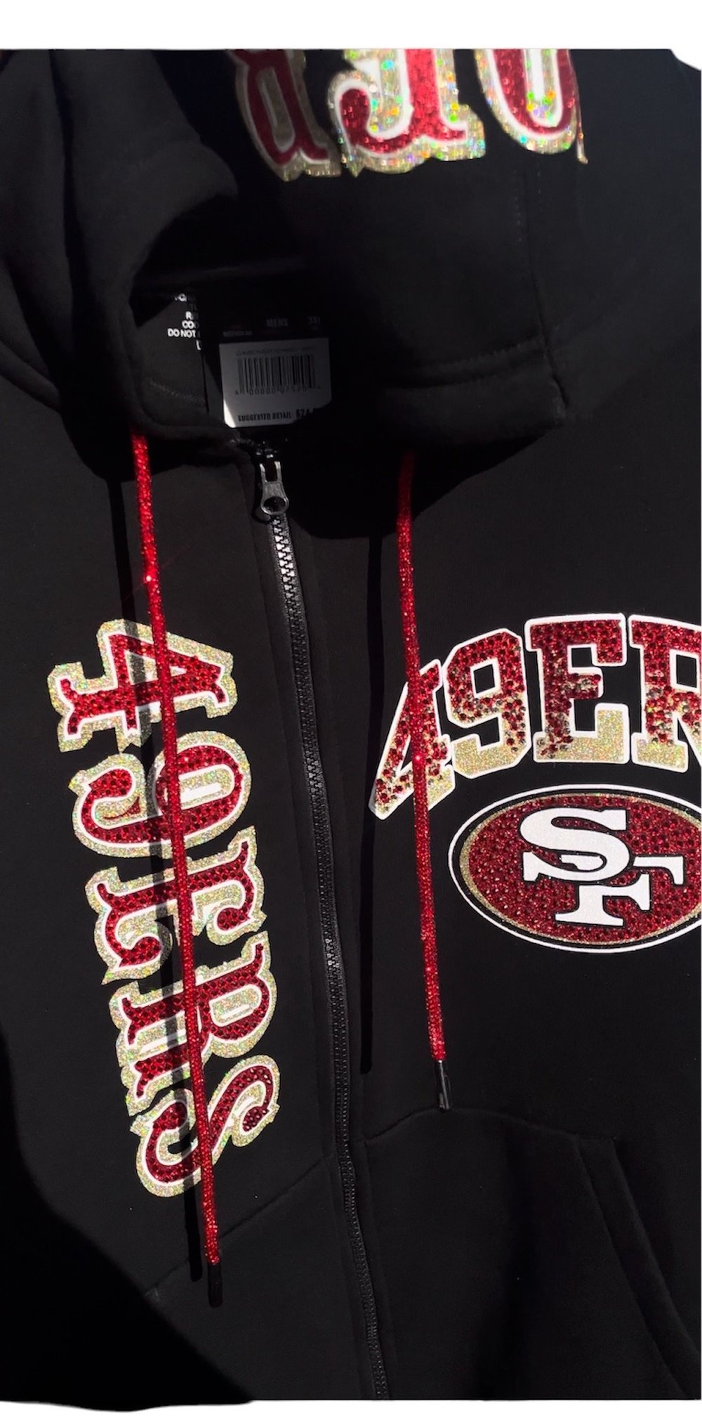 Blk And Red Zip Up Football Hoodie