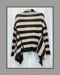 Image 5 of 360 CASHMERE Black and Tan waterfall collar long sleeve tie front sweater