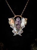 Bisected Mink Skull W/ Amethyst & Carborundum - Necklace & Earring Set