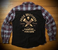 Upcycled “Frog Brothers Vampire Hunters (Lost Boys)” t-shirt flannel