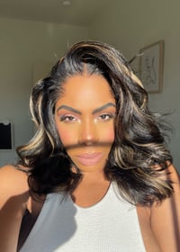 Image 5 of 14 inch 'M' shaped LAGOS HAIRLINE 5x5 HD LACE CLOSURE WIG with BLONDE HIGHLIGHTS