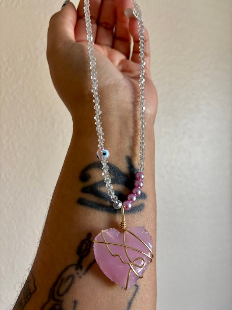 Image of Rose Quartz Heart Choker