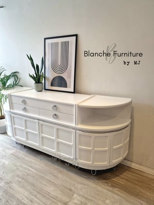 Image of Nathan Curved sideboard in White with Silver handles and legs