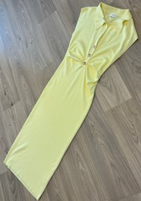 Lemon gold button detail midi dress