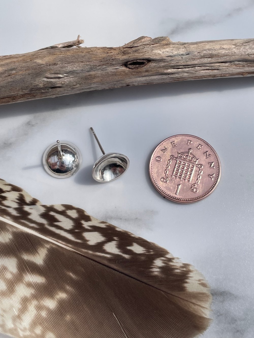 Handmade 10mm Hole Concave Sterling Silver Stud Earrings