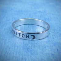 Image 3 of WITCH Silver Stacking Ring With 5 Point Star And Moon. Sterling 925