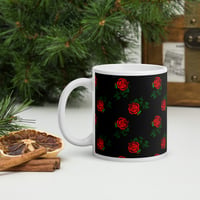 Image 3 of red roses black White glossy mug