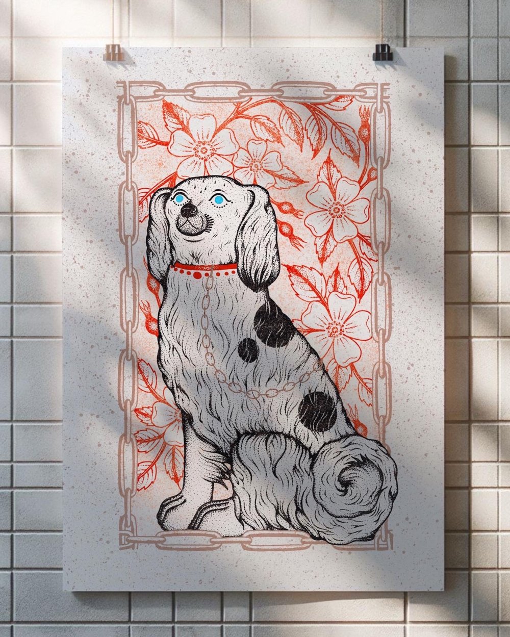 A3 Staffordshire Dog Colour Print STONE