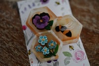 Image 3 of Beehive In Bloom - Plaid - Brooch -  forget me not - pansy - bee