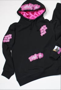 “THANK YOU FOR BEING PATIENT” BLK & PK Hoodie  SATIN lined hood