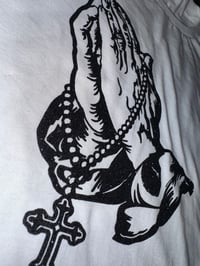 Image 2 of “Pray To Gwap” White Tshirt (Black Glitter) 