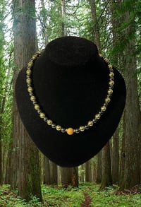 Image 1 of Cedar Wood & Hematite (Black/Gold) Necklace 18”