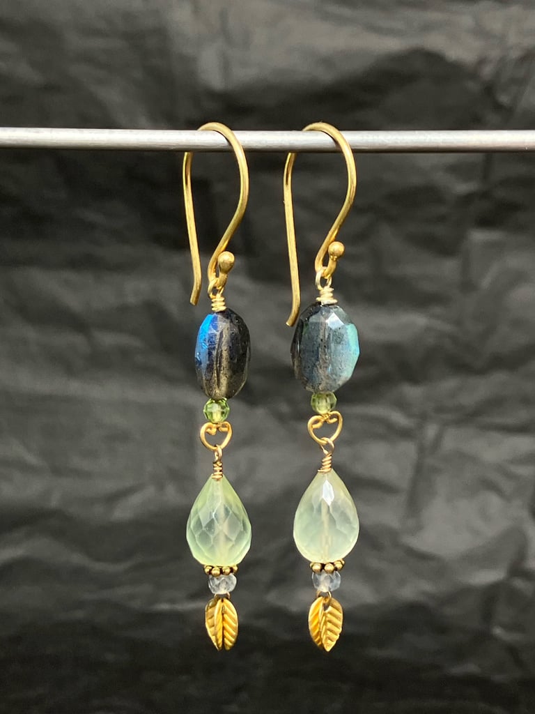 Labradorite and Prehnite Drop Earrings