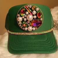 Image 1 of AB STONED & PEARLS HUNTER GREEN CAP