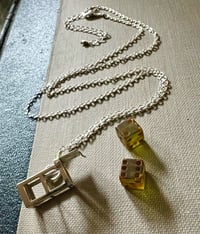 Image 3 of Sterling Silver Vintage Green Dice Charm Necklace