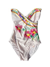Image 1 of 80's Floral Garden Swimsuit S/M