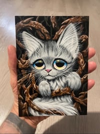 Image 2 of Gray Cat Thorns Original Acrylic Painting 