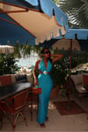 TURQIOUSE CUTOUT BACKLESS BANDAGE DRESS (XS)