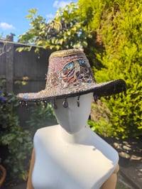 Image 4 of Dolly cowboy hat - recycled sari fabric black purple