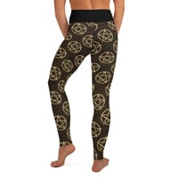 Image 2 of All Over Gold/Black Pentagram Print Yoga Leggings