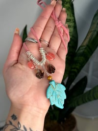 Image 2 of ADJUSTABLE TURQUOISE LEAF NECKLACE WITH SMOKEY QUARTZ, TIGERS EYE AND CHERRY QUARTZ